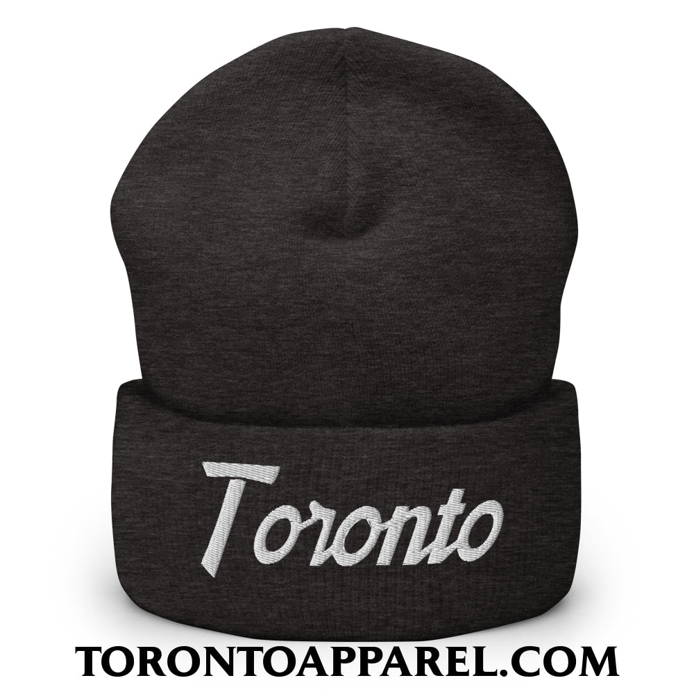 Toronto Vintage Sports Script Embroidered Cuffed Knit Beanie - Dark Grey - Toronto Apparel