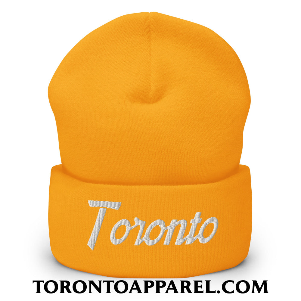 Toronto Vintage Sports Script Embroidered Cuffed Knit Beanie - Gold - Toronto Apparel