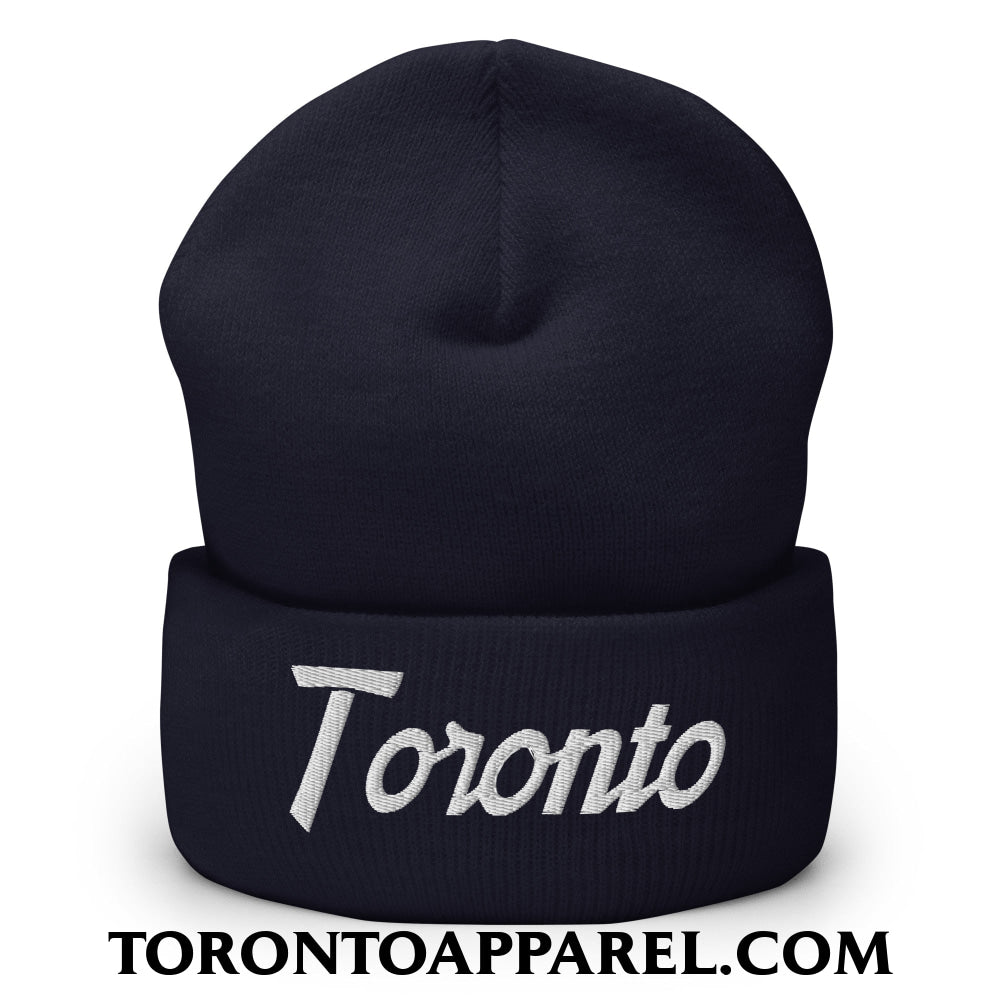 Toronto Vintage Sports Script Embroidered Cuffed Knit Beanie - Navy - Toronto Apparel