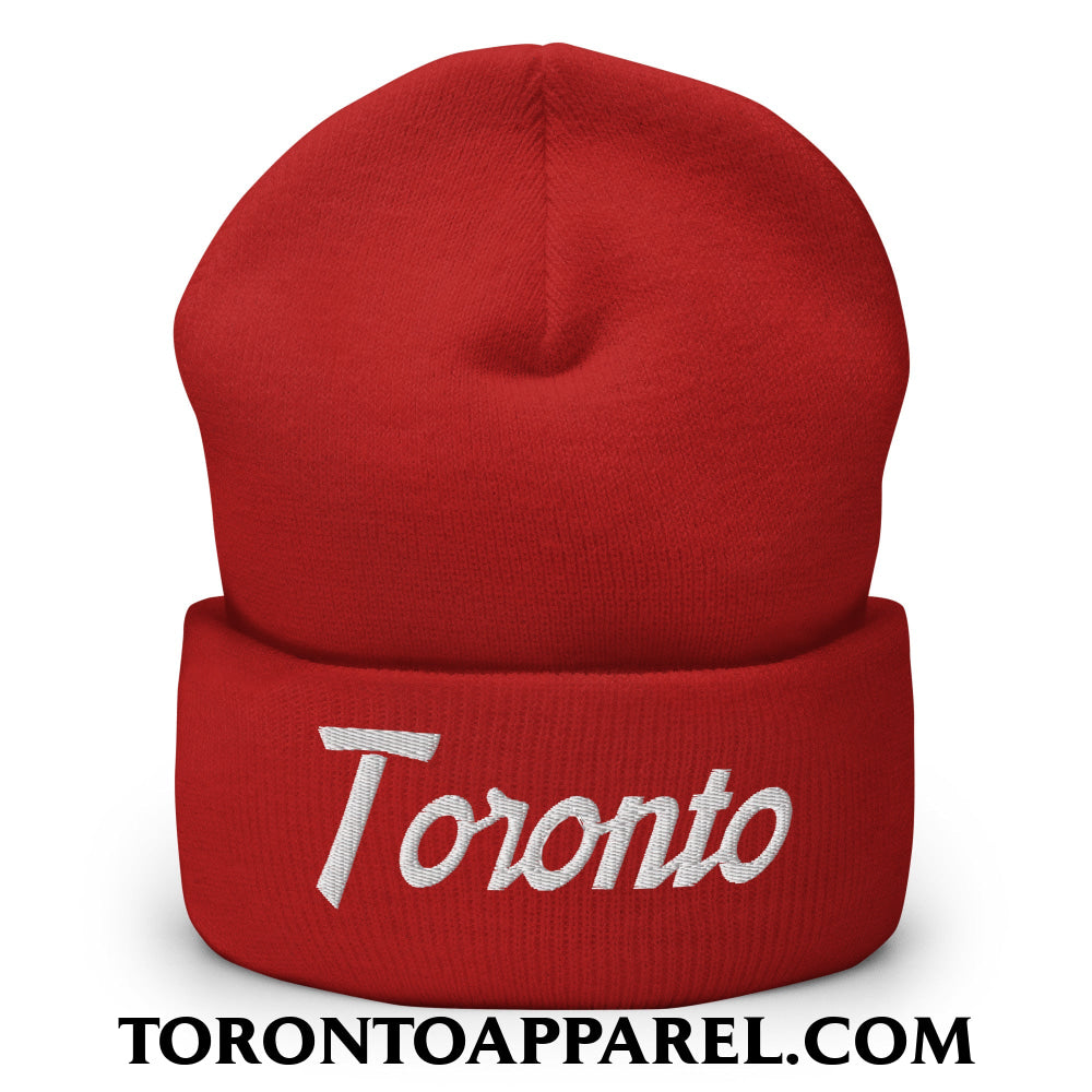 Toronto Vintage Sports Script Embroidered Cuffed Knit Beanie - Red - Toronto Apparel