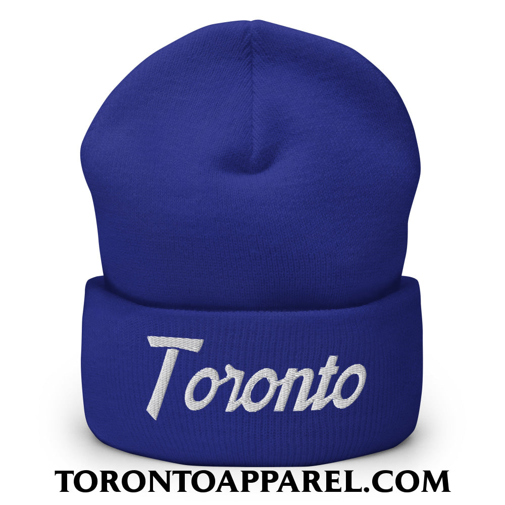 Toronto Vintage Sports Script Embroidered Cuffed Knit Beanie - Royal - Toronto Apparel