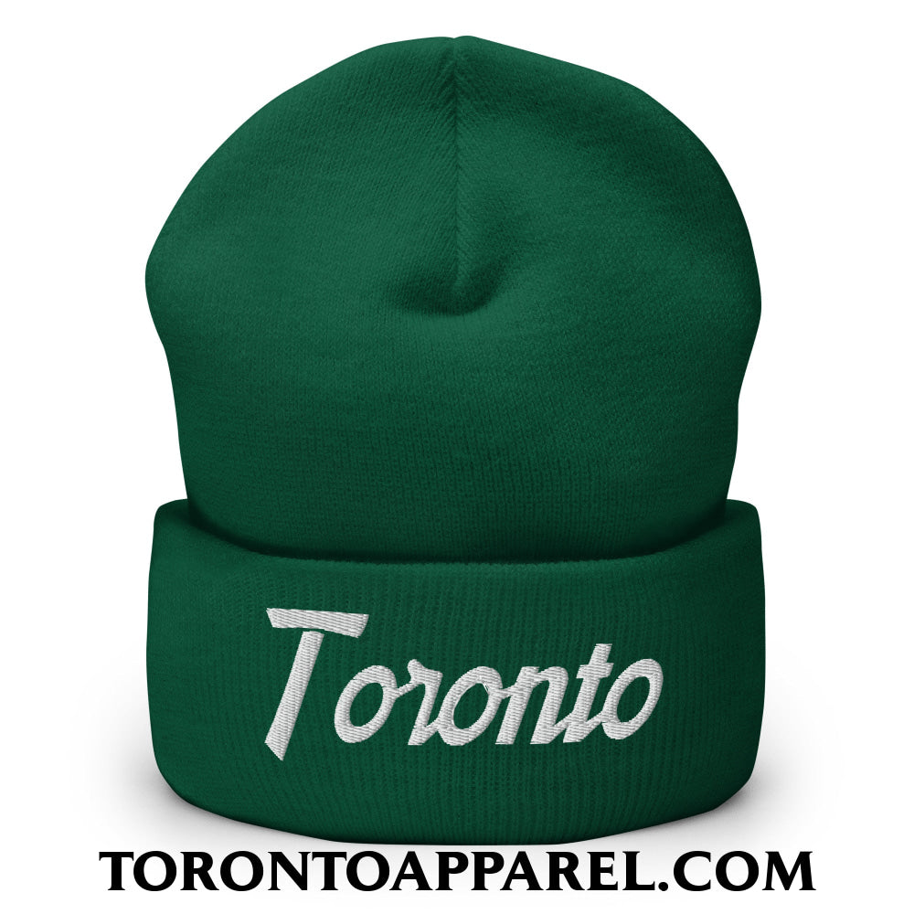 Toronto Vintage Sports Script Embroidered Cuffed Knit Beanie - Spruce - Toronto Apparel