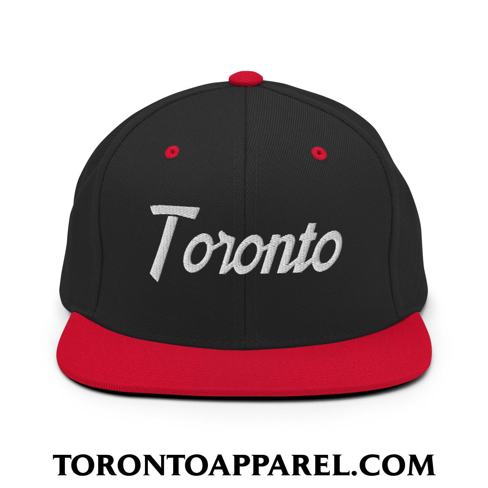 Toronto Vintage Sports Script Embroidered Flat Brim Bill Snapback Hat - Black/ Red - Toronto Apparel
