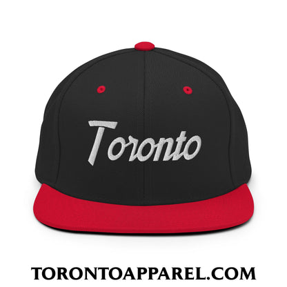 Toronto Vintage Sports Script Embroidered Flat Brim Bill Snapback Hat - Black/ Red - Toronto Apparel