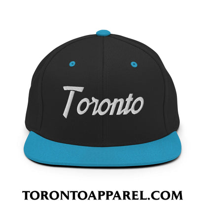 Toronto Vintage Sports Script Embroidered Flat Brim Bill Snapback Hat - Black/ Teal - Toronto Apparel
