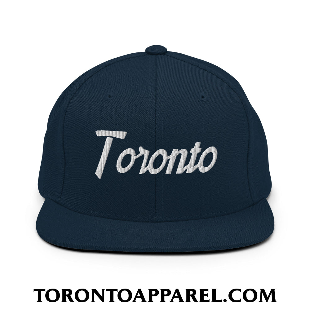 Toronto Vintage Sports Script Embroidered Flat Brim Bill Snapback Hat - Dark Navy - Toronto Apparel