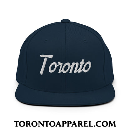 Toronto Vintage Sports Script Embroidered Flat Brim Bill Snapback Hat - Dark Navy - Toronto Apparel