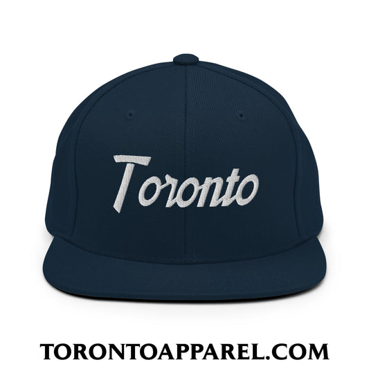 Toronto Vintage Sports Script Embroidered Flat Brim Bill Snapback Hat - Dark Navy - Toronto Apparel