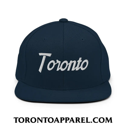 Toronto Vintage Sports Script Embroidered Flat Brim Bill Snapback Hat - Dark Navy - Toronto Apparel
