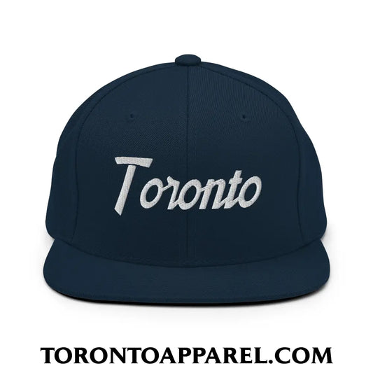 Toronto Vintage Sports Script Embroidered Flat Brim Bill Snapback Hat - Dark Navy - Toronto Apparel