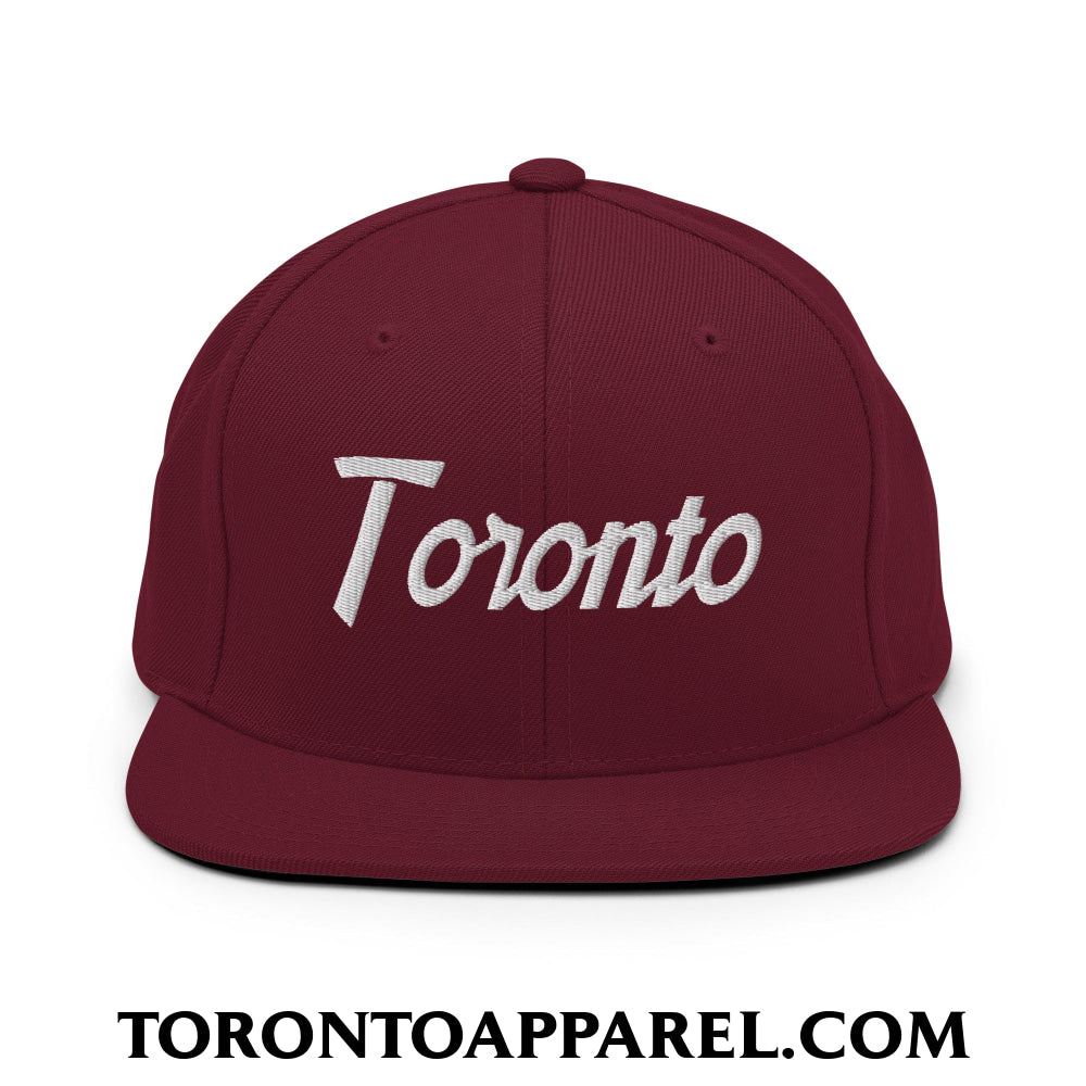 Toronto Vintage Sports Script Embroidered Flat Brim Bill Snapback Hat - Maroon - Toronto Apparel