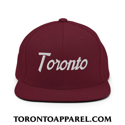 Toronto Vintage Sports Script Embroidered Flat Brim Bill Snapback Hat - Maroon - Toronto Apparel