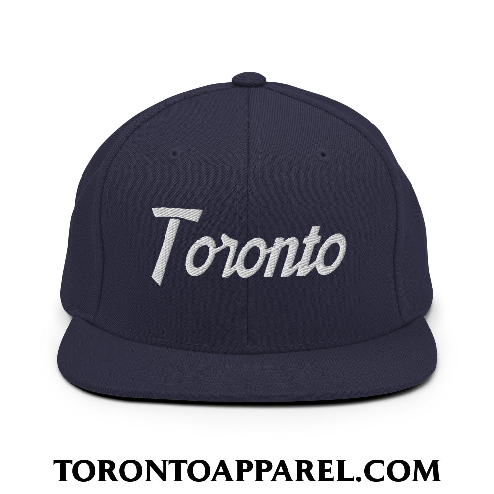 Toronto Vintage Sports Script Embroidered Flat Brim Bill Snapback Hat - Navy - Toronto Apparel