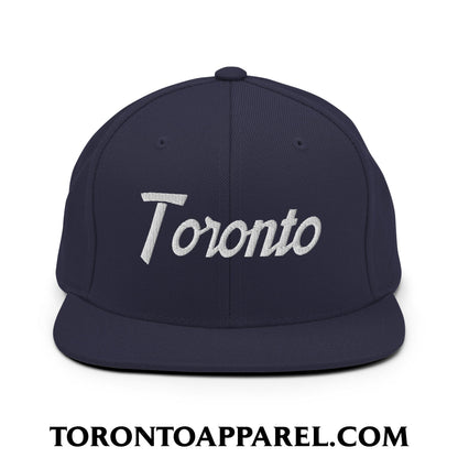 Toronto Vintage Sports Script Embroidered Flat Brim Bill Snapback Hat - Navy - Toronto Apparel