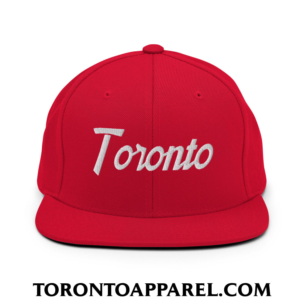 Toronto Vintage Sports Script Embroidered Flat Brim Bill Snapback Hat - Red - Toronto Apparel