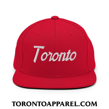 Toronto Vintage Sports Script Embroidered Flat Brim Bill Snapback Hat - Red - Toronto Apparel