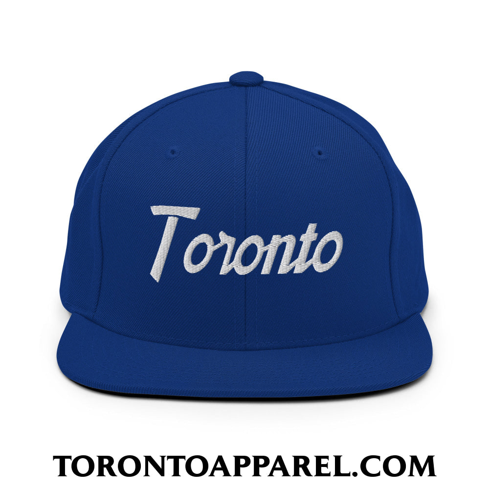Toronto Vintage Sports Script Embroidered Flat Brim Bill Snapback Hat - Royal Blue - Toronto Apparel