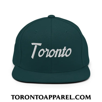 Toronto Vintage Sports Script Embroidered Flat Brim Bill Snapback Hat - Spruce - Toronto Apparel
