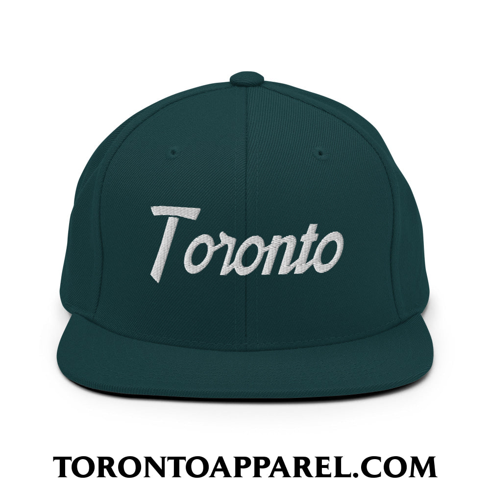 Toronto Vintage Sports Script Embroidered Flat Brim Bill Snapback Hat - Spruce - Toronto Apparel
