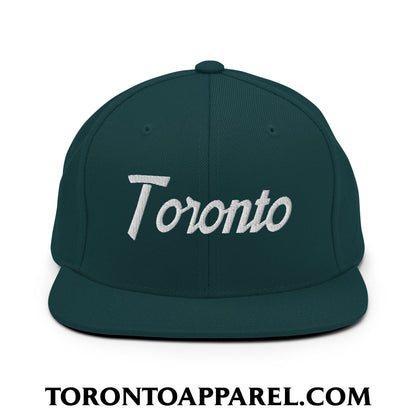 Toronto Vintage Sports Script Embroidered Flat Brim Bill Snapback Hat - Spruce - Toronto Apparel
