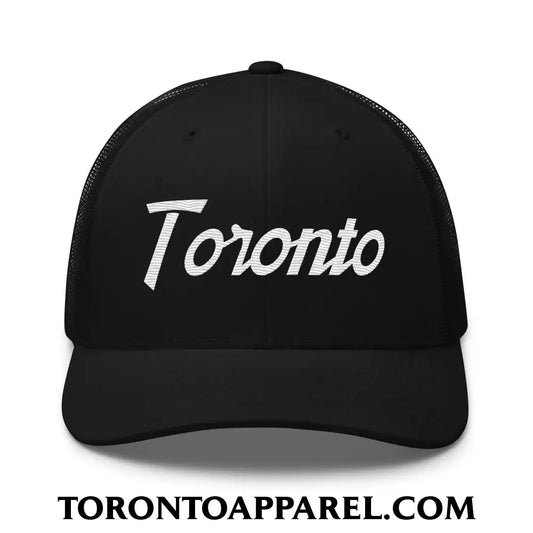Toronto Vintage Sports Script Embroidered Mesh Trucker Hat - Black - Toronto Apparel