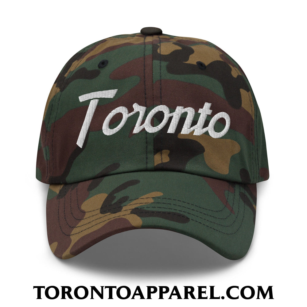 Toronto Vintage Sports Script Embroidered Unstructured Dad Hat - Green Camo - Toronto Apparel