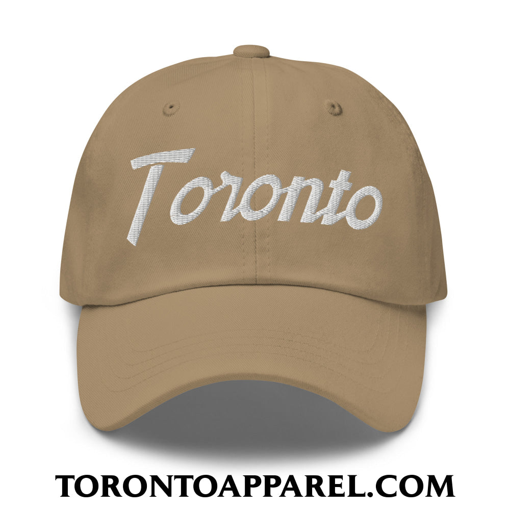 Toronto Vintage Sports Script Embroidered Unstructured Dad Hat - Khaki - Toronto Apparel