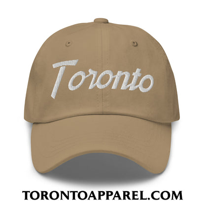 Toronto Vintage Sports Script Embroidered Unstructured Dad Hat - Khaki - Toronto Apparel