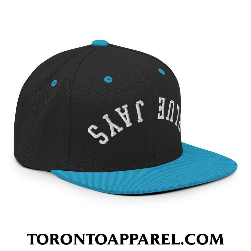 Upside Down Blue Jays Embroidered Flat Brim Bill Snapback Hat - Toronto Apparel