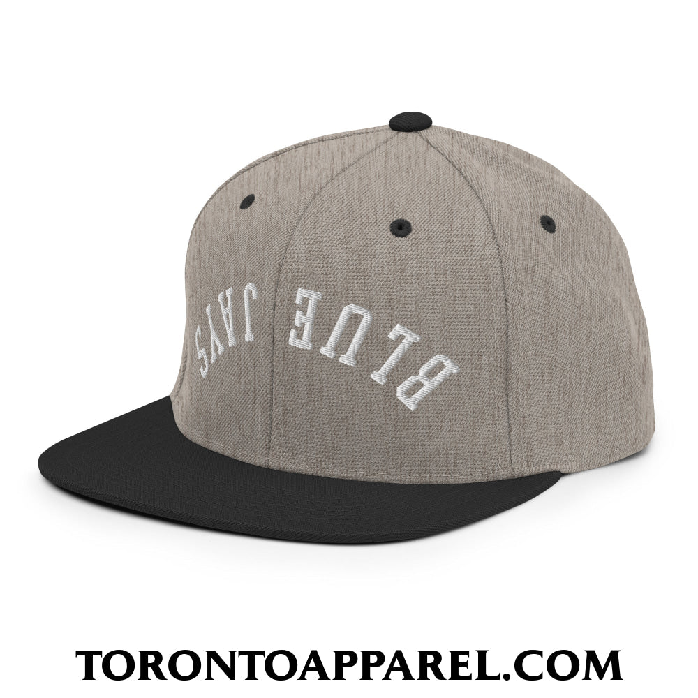 Upside Down Blue Jays Embroidered Flat Brim Bill Snapback Hat - Toronto Apparel
