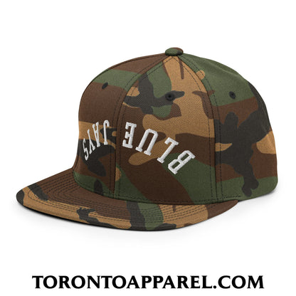 Upside Down Blue Jays Embroidered Flat Brim Bill Snapback Hat - Toronto Apparel