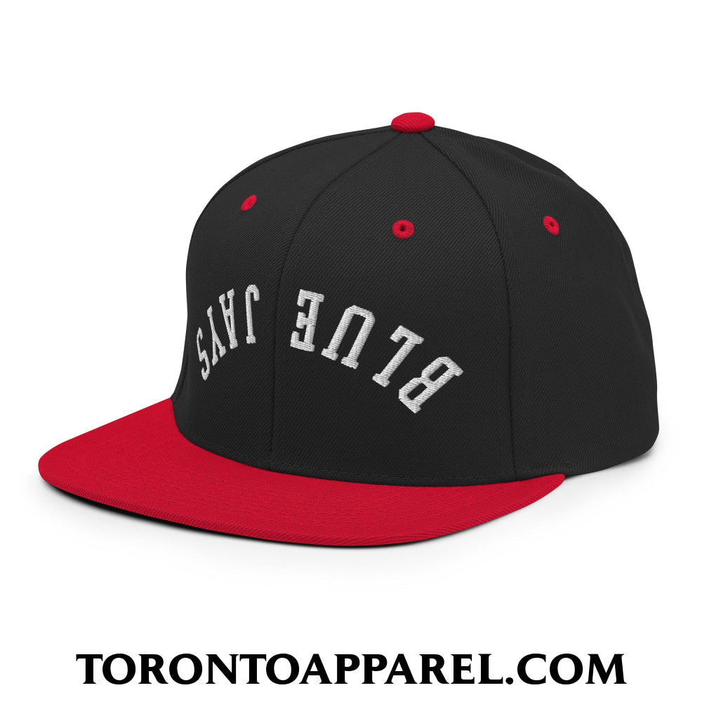 Upside Down Blue Jays Embroidered Flat Brim Bill Snapback Hat - Toronto Apparel