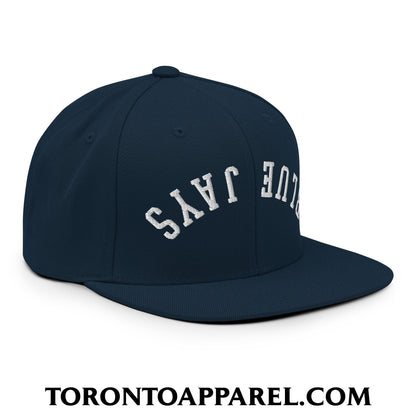 Upside Down Blue Jays Embroidered Flat Brim Bill Snapback Hat - Toronto Apparel