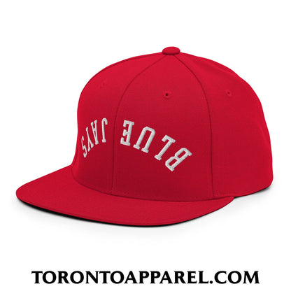 Upside Down Blue Jays Embroidered Flat Brim Bill Snapback Hat - Toronto Apparel