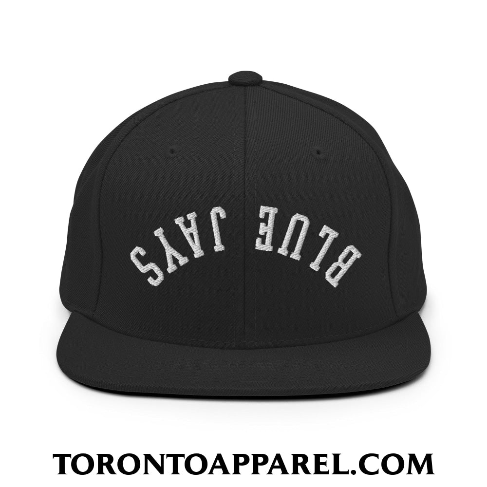 Upside Down Blue Jays Embroidered Flat Brim Bill Snapback Hat - Black - Toronto Apparel