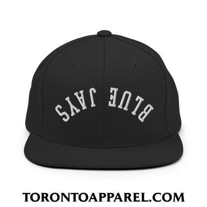 Upside Down Blue Jays Embroidered Flat Brim Bill Snapback Hat - Black - Toronto Apparel