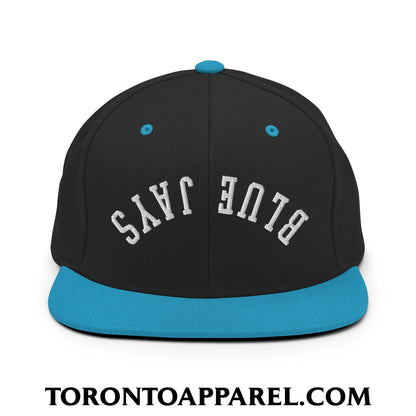 Upside Down Blue Jays Embroidered Flat Brim Bill Snapback Hat - Black/ Teal - Toronto Apparel