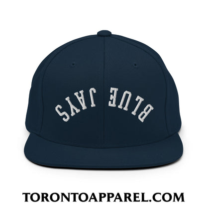 Upside Down Blue Jays Embroidered Flat Brim Bill Snapback Hat - Dark Navy - Toronto Apparel