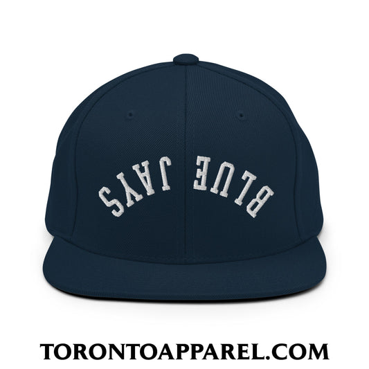 Upside Down Blue Jays Embroidered Flat Brim Bill Snapback Hat - Dark Navy - Toronto Apparel