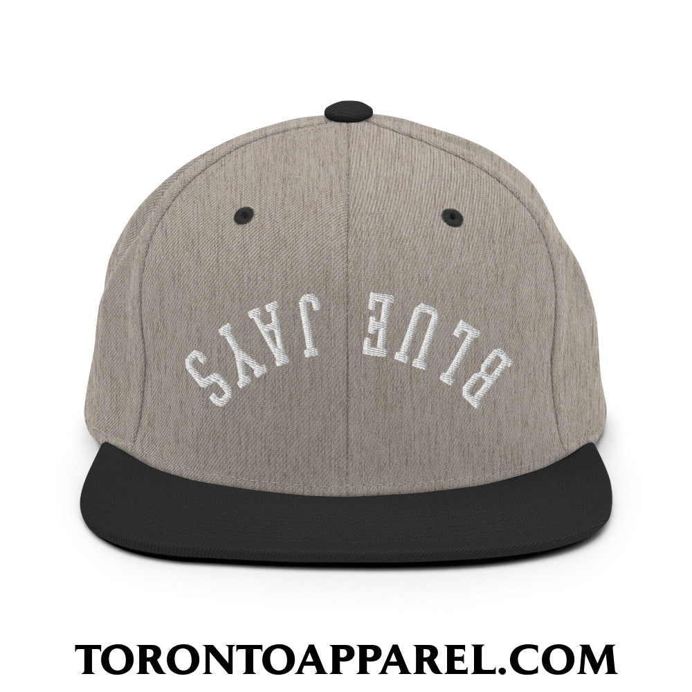 Upside Down Blue Jays Embroidered Flat Brim Bill Snapback Hat - Heather/Black - Toronto Apparel