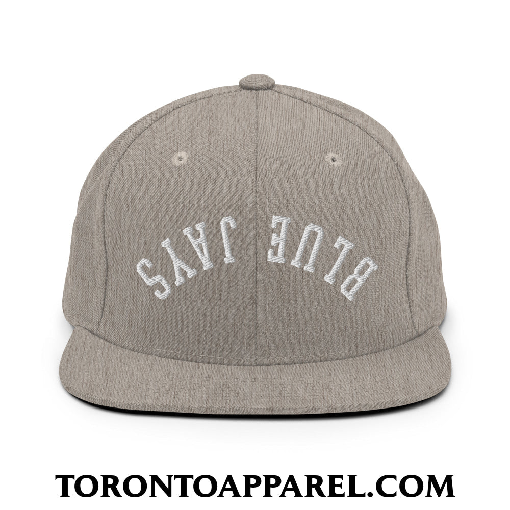 Upside Down Blue Jays Embroidered Flat Brim Bill Snapback Hat - Heather Grey - Toronto Apparel