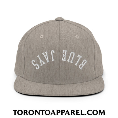 Upside Down Blue Jays Embroidered Flat Brim Bill Snapback Hat - Heather Grey - Toronto Apparel