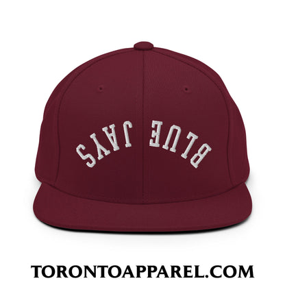 Upside Down Blue Jays Embroidered Flat Brim Bill Snapback Hat - Maroon - Toronto Apparel
