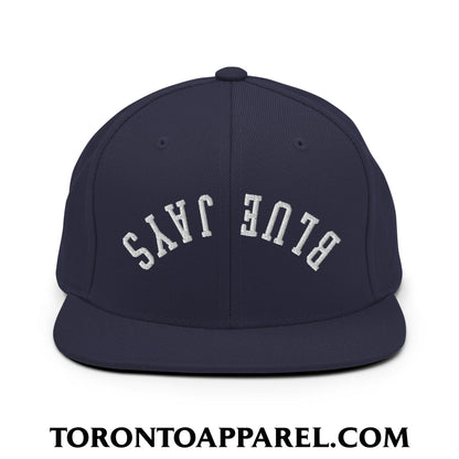 Upside Down Blue Jays Embroidered Flat Brim Bill Snapback Hat - Navy - Toronto Apparel