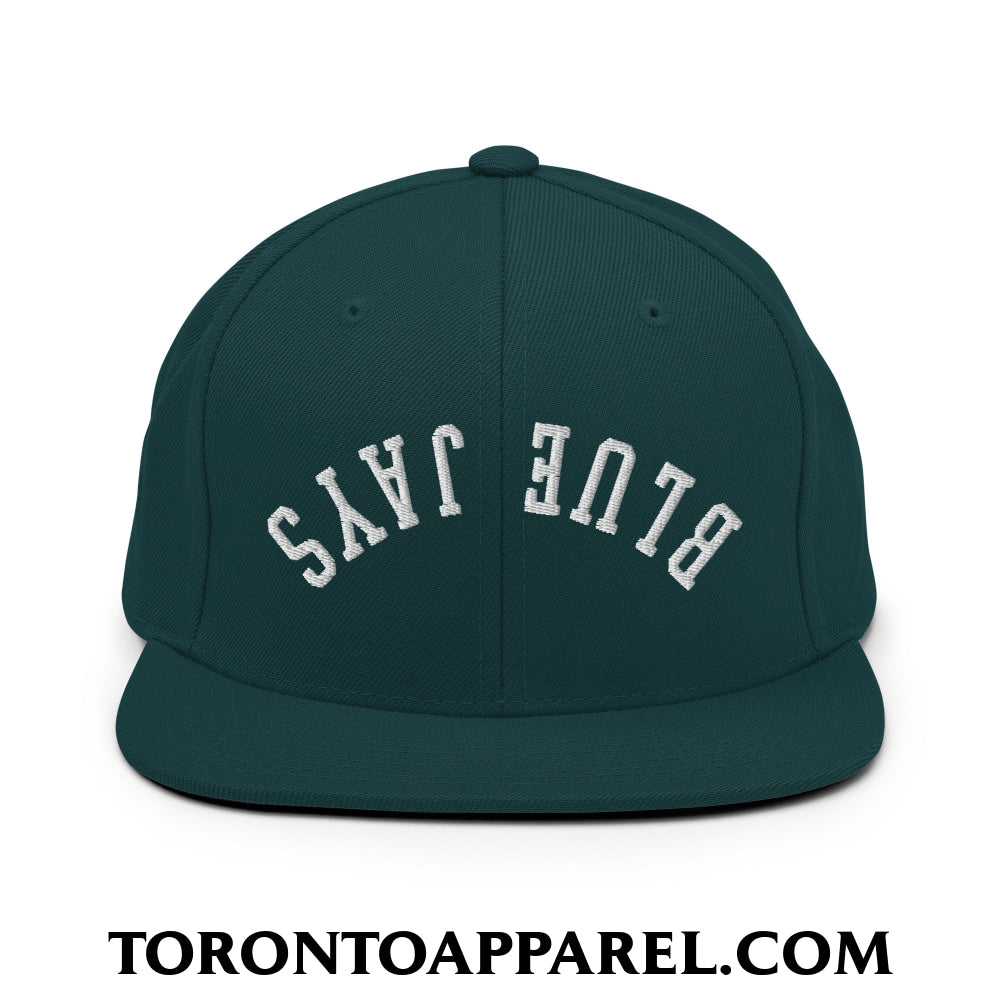 Upside Down Blue Jays Embroidered Flat Brim Bill Snapback Hat - Spruce - Toronto Apparel