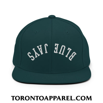 Upside Down Blue Jays Embroidered Flat Brim Bill Snapback Hat - Spruce - Toronto Apparel