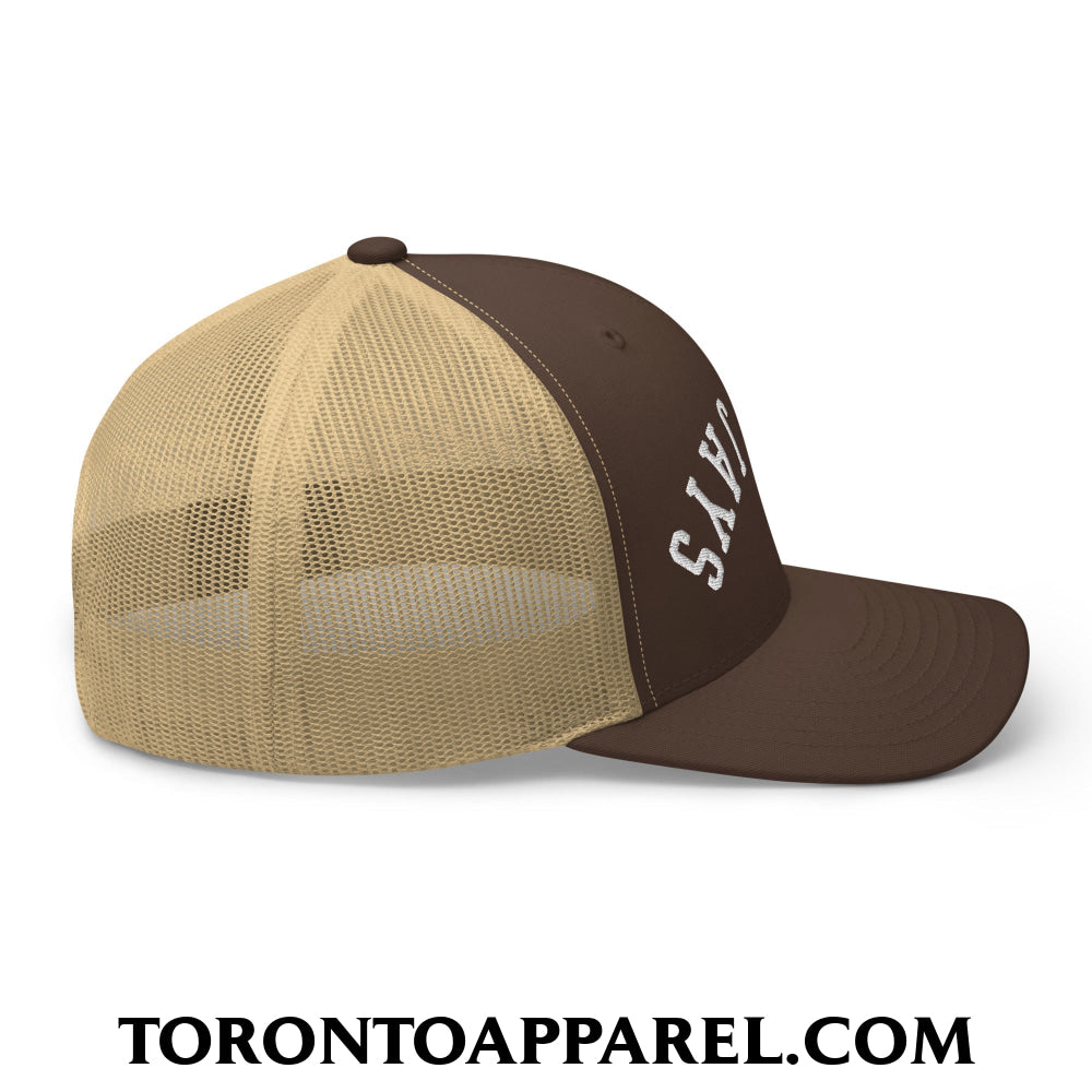 Upside Down Blue Jays Embroidered Mesh Trucker Hat - Toronto Apparel