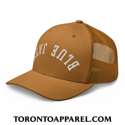 Upside Down Blue Jays Embroidered Mesh Trucker Hat - Toronto Apparel
