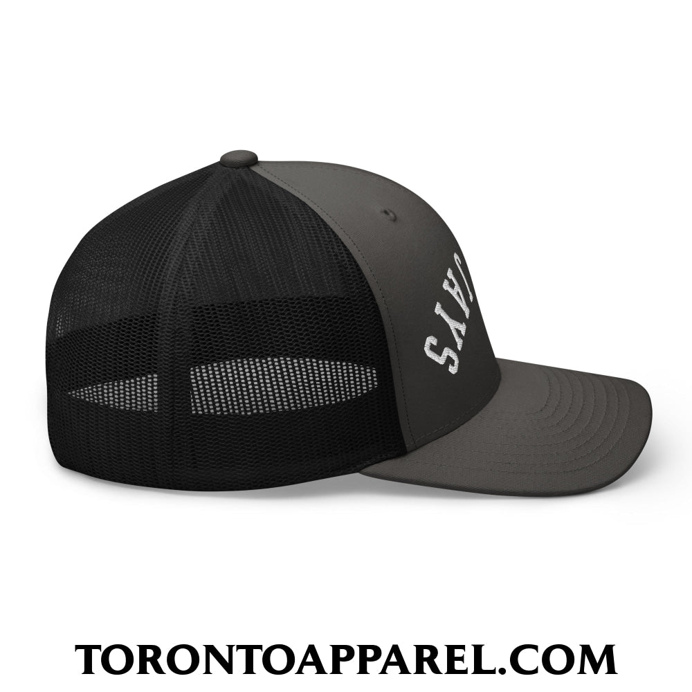 Upside Down Blue Jays Embroidered Mesh Trucker Hat - Toronto Apparel