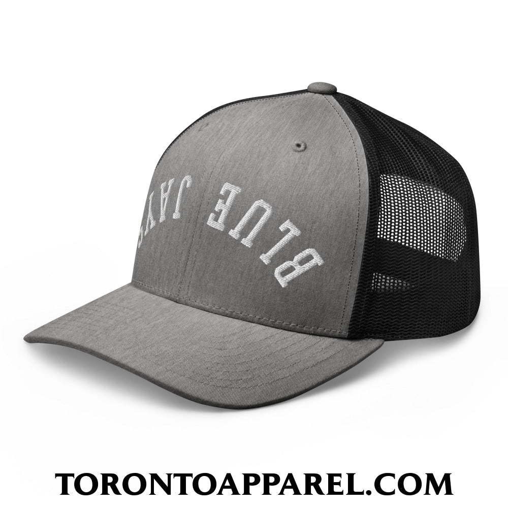 Upside Down Blue Jays Embroidered Mesh Trucker Hat - Toronto Apparel